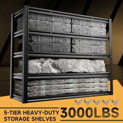 5 Tier 60" W x 20" D x 72" H Garage Shelving Metal Storage Rack 3000LBS Garage Shelving Heavy Duty Adjustable Storage Shelves Unit for Industrial Warehouse Basement Utility Shelf