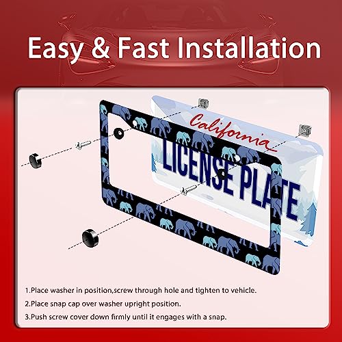Blue Elephant License Plate Frame Stainless Steel Car Accessory 6.3x12.3In