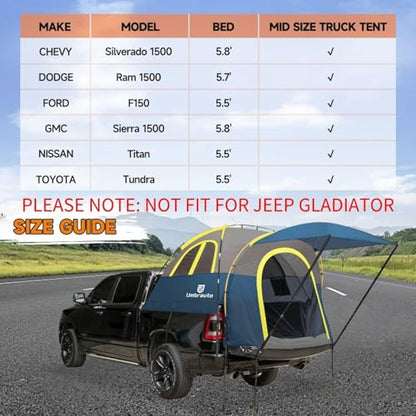 Truck Bed Tent with Awning 5.5' ~ 5.8' Easy Set Up Umburato Pickup Truck Tents for Camping