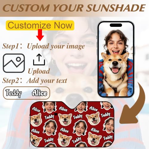 Custom Face Car Windshield Sun Shade Personalized Window Sunshades with Face Pet Photo Logo Customize Car Sun Visor Foldable UV Ray Sun Protector for Sedans SUV Trucks