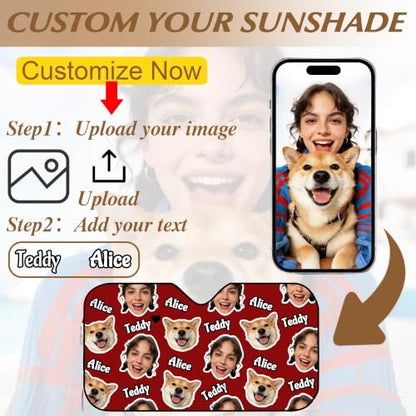 Custom Face Car Windshield Sun Shade Personalized Window Sunshades with Face Pet Photo Logo Customize Car Sun Visor Foldable UV Ray Sun Protector for Sedans SUV Trucks