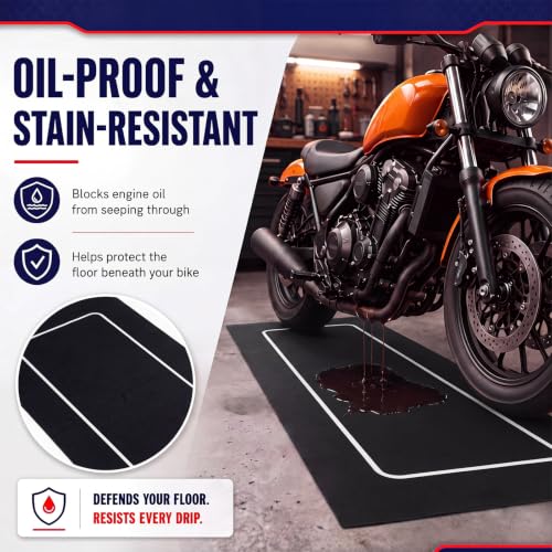 Motorcycle Mat Garage Floor Rug Washable Parking Mats for Garage Floors Non Slip Oil Absorbent Pad Rubber Backing Layer Protects Floor