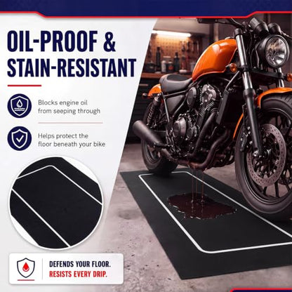 Motorcycle Mat Garage Floor Rug Washable Parking Mats for Garage Floors Non Slip Oil Absorbent Pad Rubber Backing Layer Protects Floor
