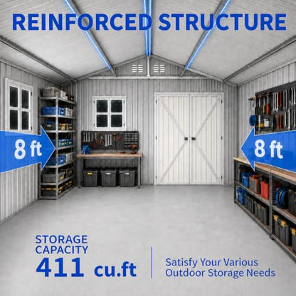 10x8 FT Outdoor Storage Shed with 2 Clear Windows