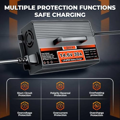 14.6V 30A LiFePO4 Battery Charger 12V LiFePO4 Lithium Battery Charger 30 Amp Fast Charging with Anderson Connector AC