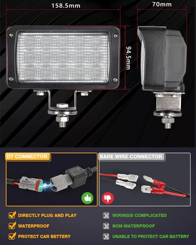45W Led Work Lights 12V 24V 4500LM 6500K Rectangular Fog Lights (2 Count)