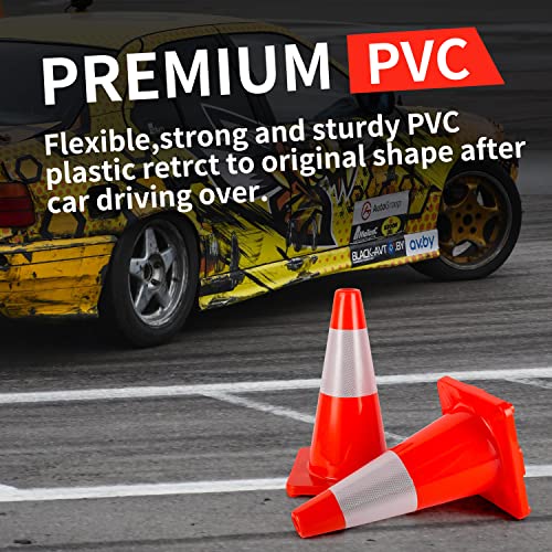 Traffic Cones 18 inch 12 Pack Safety Cones Orange with Reflective Collars Fit Parking Lot
