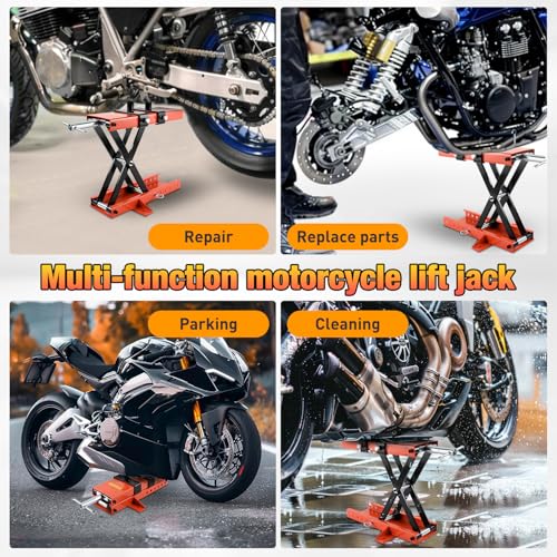 Motorcycle Lift 1100 LBS ATV Scissor Jacks with Saddle Safety Pin Crank Handle 3.7"