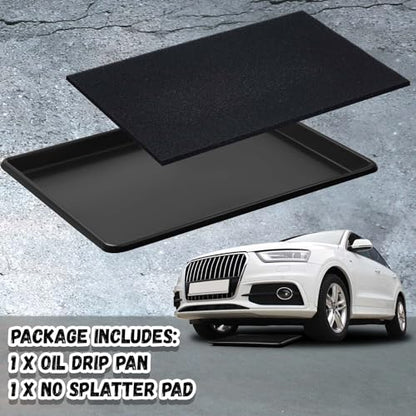 1 Set 27'' x 20''x 1.4'' Oil Drain Drip Pan for Car with Square No Splatter Pad Oil Drip Tray with Mat for Under Car Transmission Garage Automotive Driveway to Keep Floor Clean
