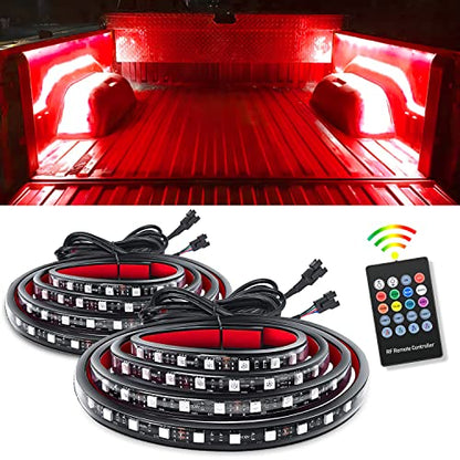 TL 31 2PCS 60Inch RGB Truck Bed Light Strip Kit 180 LED RF Remote Control with On Off Switch Blade Fuse 2Way Splitter Extension Cable for Cargo Pickup Truck SUV RV Boat