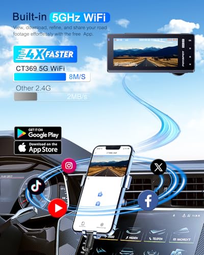 Dash Cam Front and Rear 5GHz WiFi Dashcam with CPL
