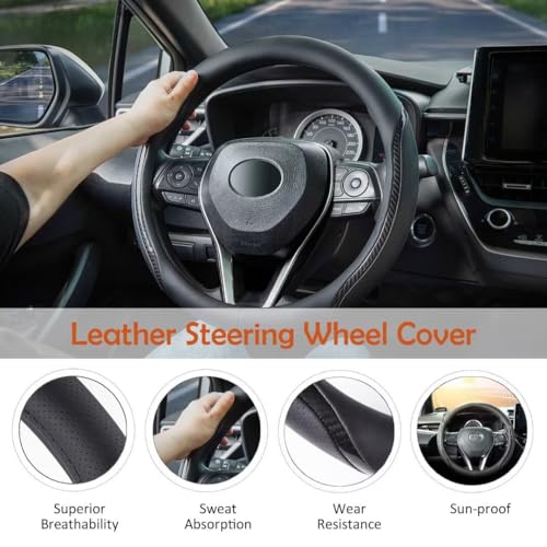 Black Steering Wheel Cover with Coasters Leather Universal 15 inch