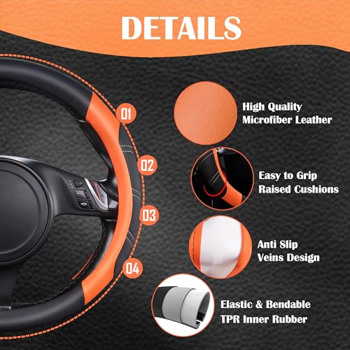 Line Rider Microfiber Leather Sporty Steering Wheel Cover Universal Fits for 95% Truck