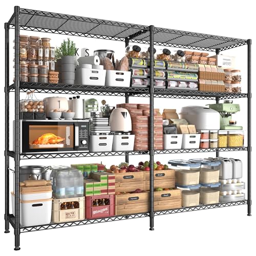 61.7''W Storage Shelves Load 1220LBS Wire Shelving Unit 4 Tier Metal Shelving for Storage Rack Shelves Heavy Duty Garage Shelf Pantry Shelves Kitchen Shelving (4 Count)
