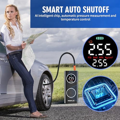 Cordless Tire Inflator Portable Air Compressor with Dual Nozzle & Digital Gauge