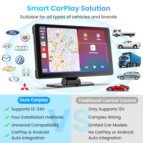 9" Wireless Apple CarPlay & Android Auto Screen for Car