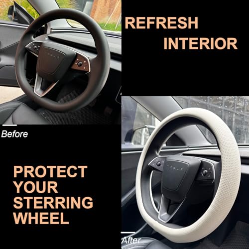 Nappa Leather Steering Wheel Cover for Tesla Model Y