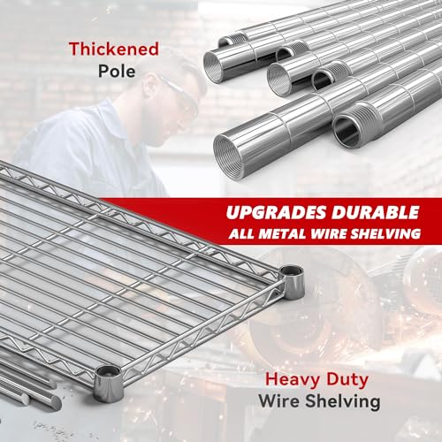 58" W Storage Shelves Wire Shelving 1400LB Metal Shelves for 5 Tier Shelving Unit with Shelf Adjustable Garage Shelving Rack for Pantry Kitchen Garage