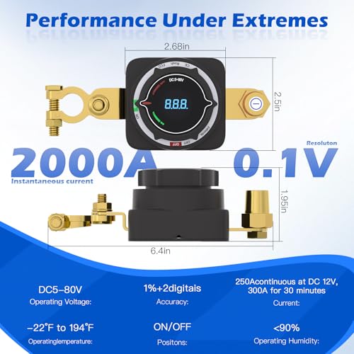 DC 5 80V Top Post Battery Disconnect Switch with Digital Voltmeter