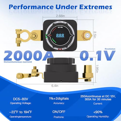 DC 5 80V Top Post Battery Disconnect Switch with Digital Voltmeter