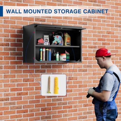 Metal Storage Cabinet Black Wall Cabinets with Shelf and Locking Door
