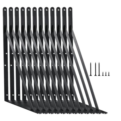 12 Pack L16 x H 10" Black Heavy Duty Shelf Brackets with Screws Metal Shelf Brackets Shelf Support Angle Brackets for Shelves L Brackets Heavy Duty Floating Shelf (12 Count)
