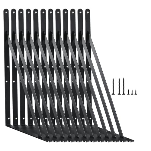 12 Pack L14 x H 10" Black Heavy Duty Shelf Brackets with Screws Metal Shelf Brackets Shelf Support Angle Brackets for Shelves L Brackets Heavy Duty Floating Shelf (12 Count)