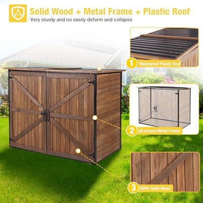 Outdoor Storage Cabinet Trash Can Storage Shed Upgraded with Metal Frame for Garbage Can