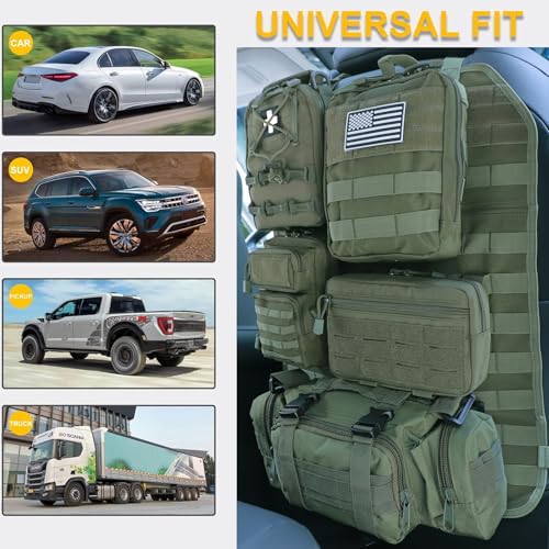 Universal Tactical Seat Back Organizer Vehicle Molle Panel Organizer Storage Bag with 5 Detachable Molle Pouch for All Vehicel Such as Jeep