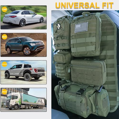 Universal Tactical Seat Back Organizer Vehicle Molle Panel Organizer Storage Bag with 5 Detachable Molle Pouch for All Vehicel Such as Jeep