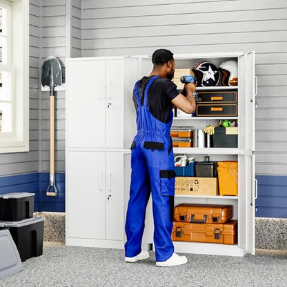 Metal Storage Locking Cabinet with 4 Doors and 2 Adjustable Shelves