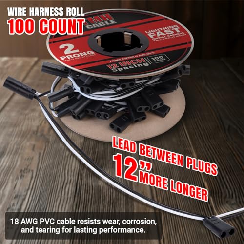 100 Count 2 Prong Wire Harness Roll Double Female Bullet Plug 18 Gauge (99 Foot)