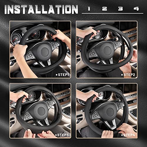 Black Microfiber Leather Auto Car Steering Wheel Cover 15 inch