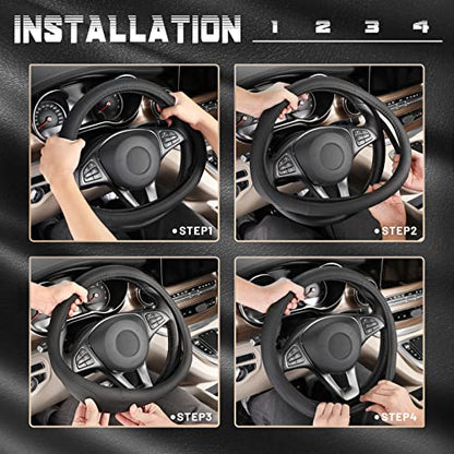 Black Microfiber Leather Auto Car Steering Wheel Cover 15 inch