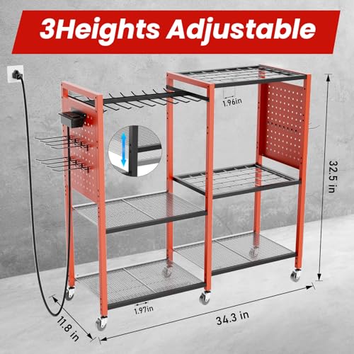 Heavy Duty Power Tools Organizer Cart with Charging Power Strip