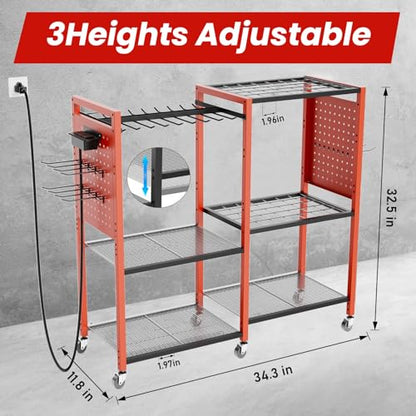 Heavy Duty Power Tools Organizer Cart with Charging Power Strip