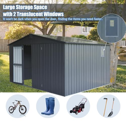 Extra Large Galvanized Steel Storage Shed 11' x 12.5' with Windows & Lock