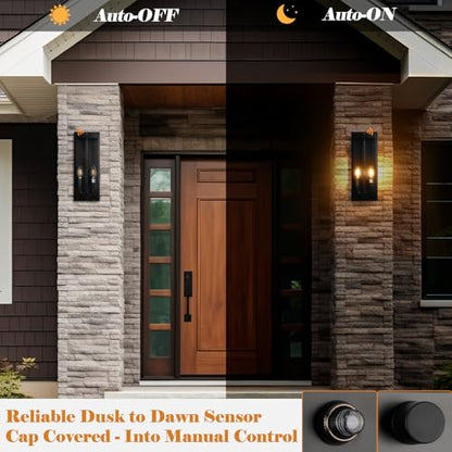 16 Inch Modern Dawn to Dusk Black Outdoor Light Fixtures 2 Pack (2 Count)
