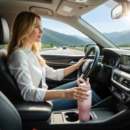 32oz Water Bottle Wide Mouth Stainless Steel Vacuum Insulated Double Wall with 2 Straw Lids Fit in Any Car Cup Holder