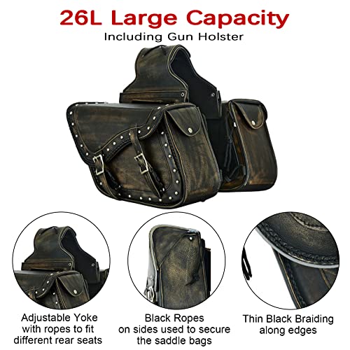 Naked Cowhide Leather Motorcycle Saddle Bags Studded Throw Over Saddlebags