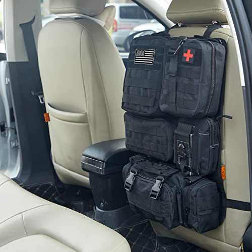 Universal Tactical Car Seat Back Organizer Bag Tactical Molle Vehicle Organizers Panel Vehicle Protector Organizers with 5 Detachable Pouches for Car Truck Ford Jeep
