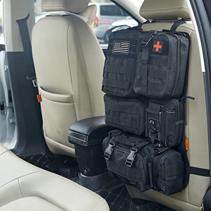 Universal Tactical Car Seat Back Organizer Bag Tactical Molle Vehicle Organizers Panel Vehicle Protector Organizers with 5 Detachable Pouches for Car Truck Ford Jeep