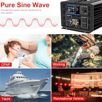 5000W Pure Sine Wave Inverter 12V DC to 120V AC Converter for Off