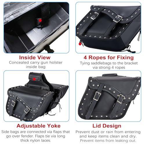 Naked Cowhide Leather Motorcycle Saddle Bags Studded Throw Over Saddlebags