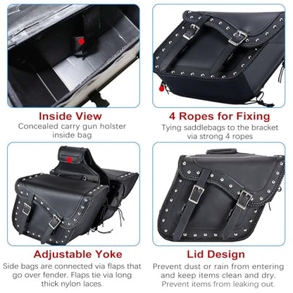 Naked Cowhide Leather Motorcycle Saddle Bags Studded Throw Over Saddlebags