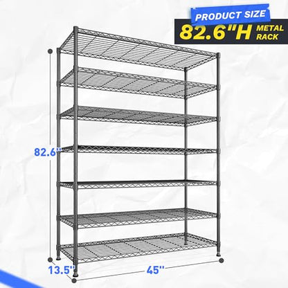 82.6" H 7 Tier Metal Shelving Unit 1400LBS Adjustable Shelves (7 Count)