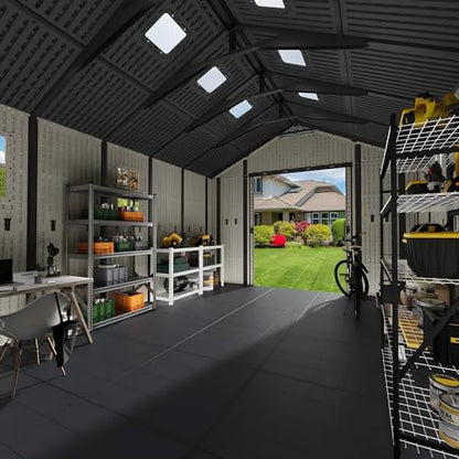 10x16 FT Resin Outdoor Storage Shed with Floor and Skylight