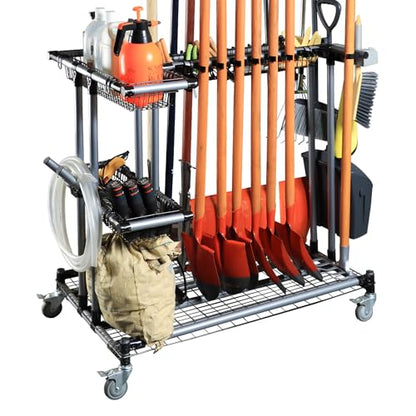 Ultimate Yard Tool Storage Rack with Rolling Casters