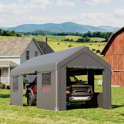 10'×20' Storage Shelter Outdoor Gable Roof Carport with Removable Side Walls