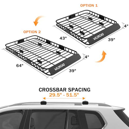 Rooftop Cargo Carrier Combo Roof Rack Cargo Basket 64" x 39" x 4"